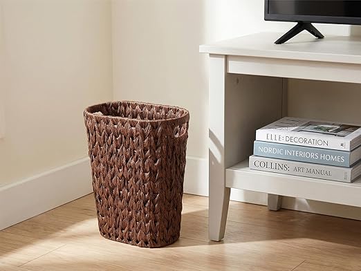 Coeusy 5 Gallon Wicker Trash Can Brown,Bathroom Trash Can with Handles,Handwoven Waste Basket Waterproof Narrow Small Garbage Can for Bedroom,Bathroom,Office