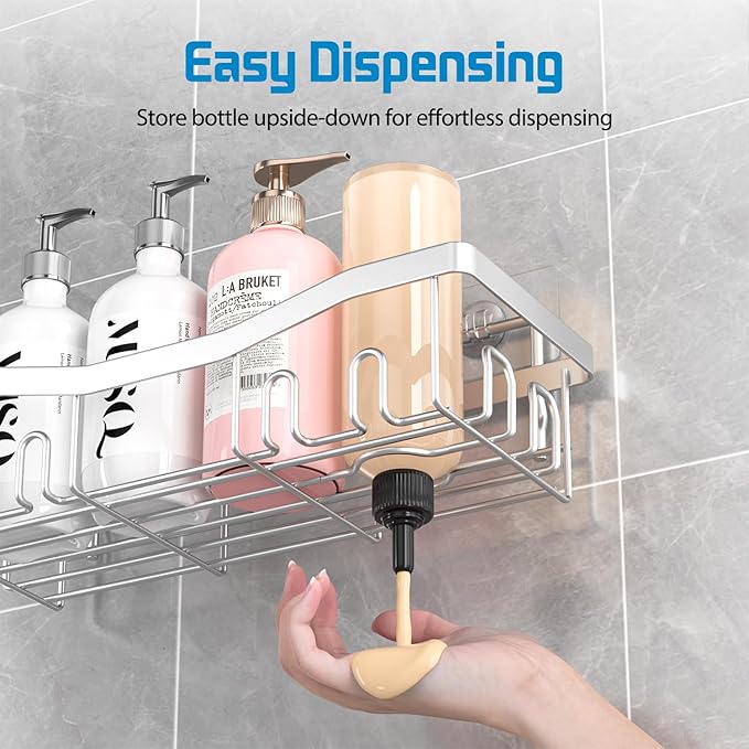 Youvip Adhesive Shower Caddy, No Drilling Bath Organizers 5 Pack, Rustproof Shelves with Soap Holder & Toothbrush Holder, Bathroom Organizers and Storage, Silver