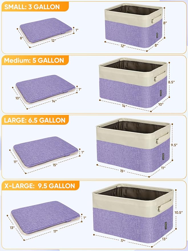 BALEINE 1 Pack Fabric Closet Storage Bins for Shelves, Linen Closet Organizers and Storage, Decorative Baskets for Organizing, Shelf, Clothes, Home, Office (Lavender, 14''x10''x8.5'')