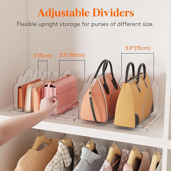 Lifewit Purse Organizer for Closet, Clear Handbags Storage Organizer, Adjustable Clutch Purse Storage Organizer Holder for Closet, 3 Pack Bookshelf Dividers for Sweater in Bedroom 35 x 24 cm/14 x 9.5