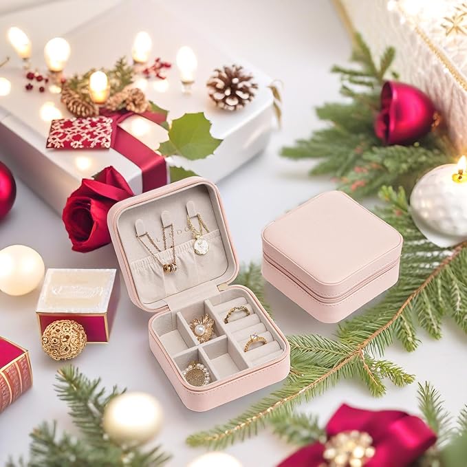 VLANDO Small Faux Leather Travel Jewelry Box Organizer Display Storage Case for Rings Earrings Necklace, Pink