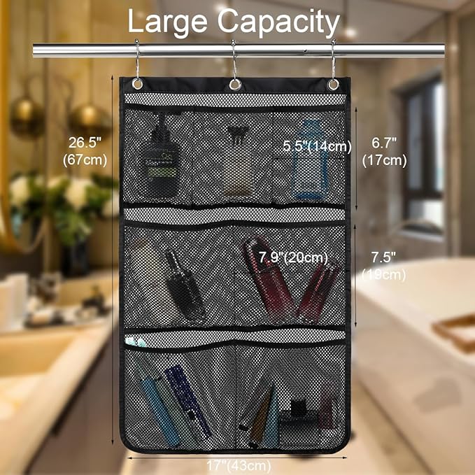 GYEUKHAM Hanging Mesh Shower Caddy for Bathroom - Quick Drying Portable Shower Organizer with Multiple Pockets for Soap,Shampoo and Cruise Ship Essentials Saving Bathroom Storage,Black,1 Pack