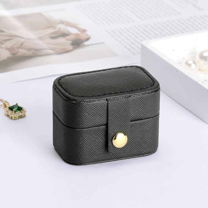 KUKUVR Small Travel Jewelry Box For Ring Stud Earring, Mini Jewelry Ring Holder for Multiple Rings, Portable Jewelry Storage Organizer Case (Black)
