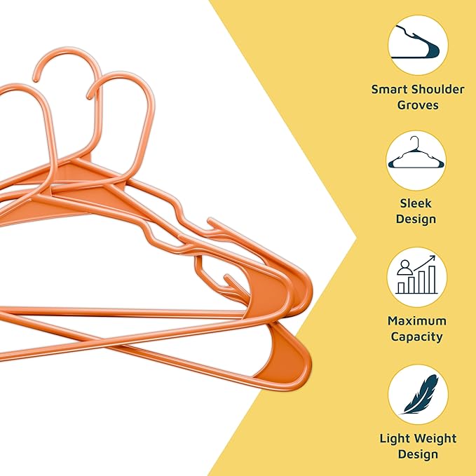 Lifemaster Plastic Clothes Hangers – Heavy Duty Hanger Set, for Organizing Clothes, Dresses, and Coat, Holds Up to 5 lbs, Space-Saving Hangers with Non-Slip Shoulder Grooves, Pack of 120, Orange