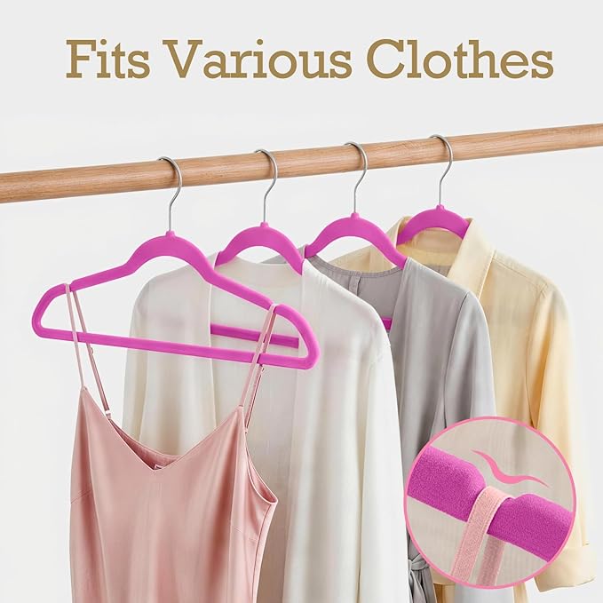 HOUSE DAY Rosy Red Velvet Hangers 60 Pack, Non Slip Clothes Felt Hanger Heavy Duty for Coat, Premium Slim Space Saving Suit Hangers for Closet Organizer, 360° Rotating Silver Hook