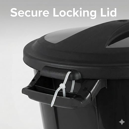 20 Gallon Heavy Duty Trash Can with Secure Click-Lock Lid – Durable All-Weather Plastic Garbage Bin for Outdoor Patio, Garage, Kitchen & Commercial Use – Black Utility Container