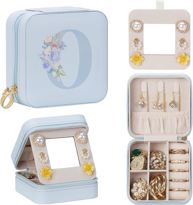 Enthralite Travel Jewelry Box for Gift: Traveling Jewelry Case for Girls Women - Mini Organizer for Necklaces Earrings Blue O