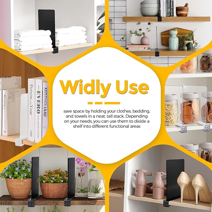 JOY DECOR 2 Pack Acrylic Matte Black Shelf Dividers for Closets Organizer and Storage Adjustable Vertical Wood Shelf Closet Separators for Clothes,Book,Bags in Bedroom and Kitchen