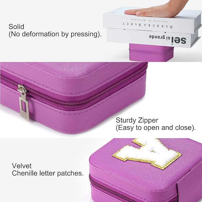 Parima Gifts for Grandkids Teenage Girls Her - Purple Travel Jewelry Case, Personalized Jewelry Box - Mother's Day Gift, Letter A