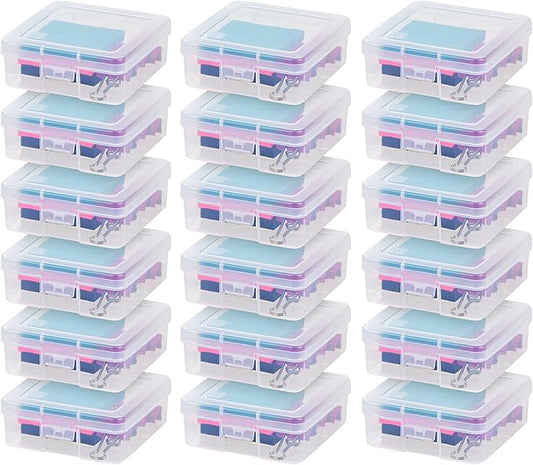 IRIS USA Pencil Case Boxes, 18-Pack, |Made in USA|, Plastic Bead Organizing Containers with Snap Lid for Arts, Crafts, Ephemera, Stickers, & Dance Cheer, Clear - Small