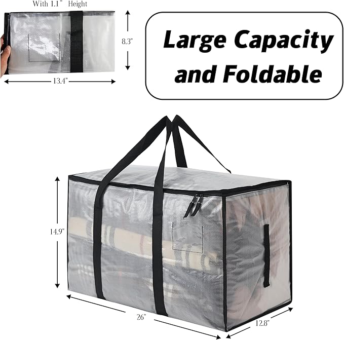 2 Pack Heavy Duty 93L (24.5 Gallon) Stackable Plastic Storage Bins with Lids, Clear Totes – For Home Organization and Storage, Sturdy and Reusable Alternative to Moving Bags