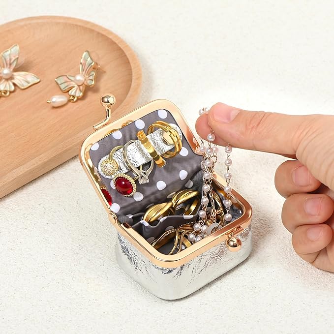 Zivyes Mini Jewelry Box Travel Small Coin Purse Organizer Case Genuine Leather Tiny Size (silver)