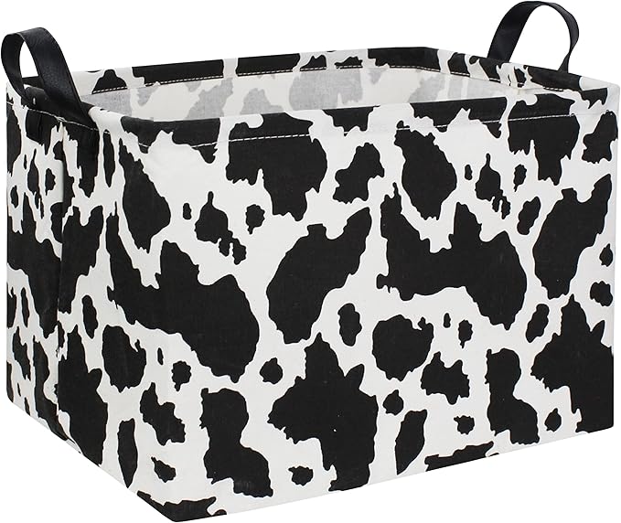 Rectangle Cow Basket Cow Print Storage Bins Cute Canvas Organizer Bin for Bedroom Decor Kids Toys Books, Clothes Shelves Gift Basket(Cow print)