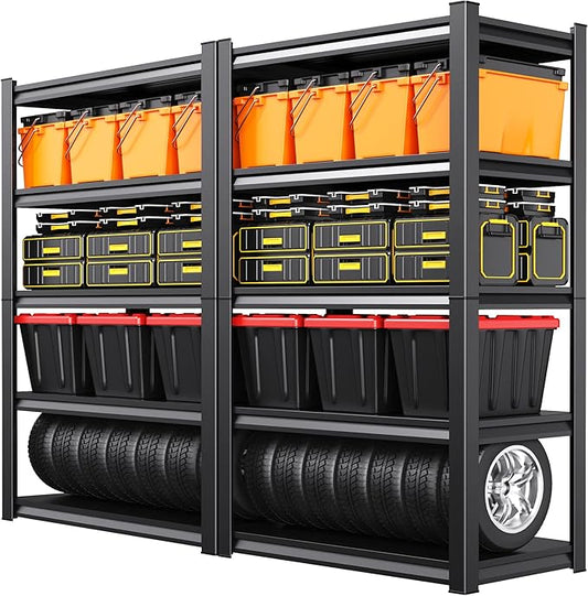 Set of 2 Garage Shelving 5-Tier Heavy Duty Storage Shelves, Adjustable Metal Shelving Unit, Utility Garage Organizer Shelf for Basement, Pantry, Kitchen, Warehouse,15.7" Dx35.4 Wx71.2 H, Black