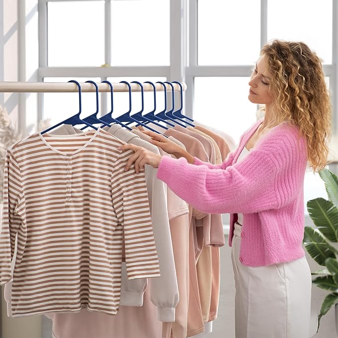 Plastic Hangers 20 Pack Navy - Clothes Hangers - Makes The Perfect Coat Hanger and General Space Saving Hangers for Closet and New Apartment Essentials - Percheros Ganchos para Colgar Ropa Hangars
