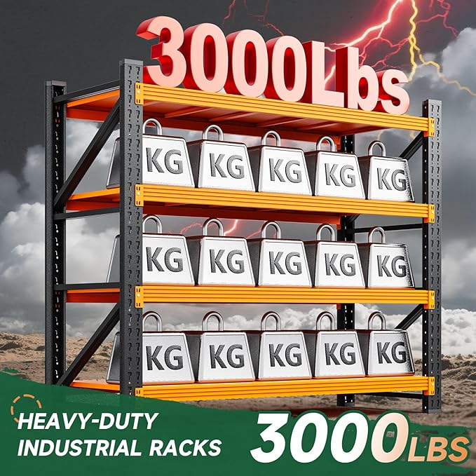 Letaya 3000LBS Heavy Duty Storage Shelves,70" H Metal Garage Shelving Units,4 Tier Large Tall Industrial Shelving,Adjustable Utility Rack Shelf for Warehouse,Basement (Orange, 48" W x 24" D x 70" H)