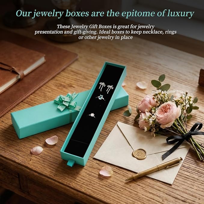 12-Pack Drawer Style Jewelry Gift Boxes with Sponge Insert, 8.7"x1.8"x1.2" Necklace & Bracelet Display Box for Presentation, Cardboard Storage Organizer for Pendant, Ring, Earring-Emerald green