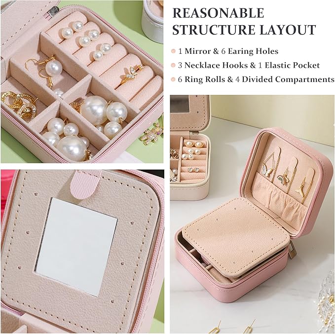 MODENGKONGJIAN Travel Jewelry Case for Women Fashion, Ring Necklace Earring Jewelry Holder Organizer Box, Small Portable Jewellery Storage, Initial U