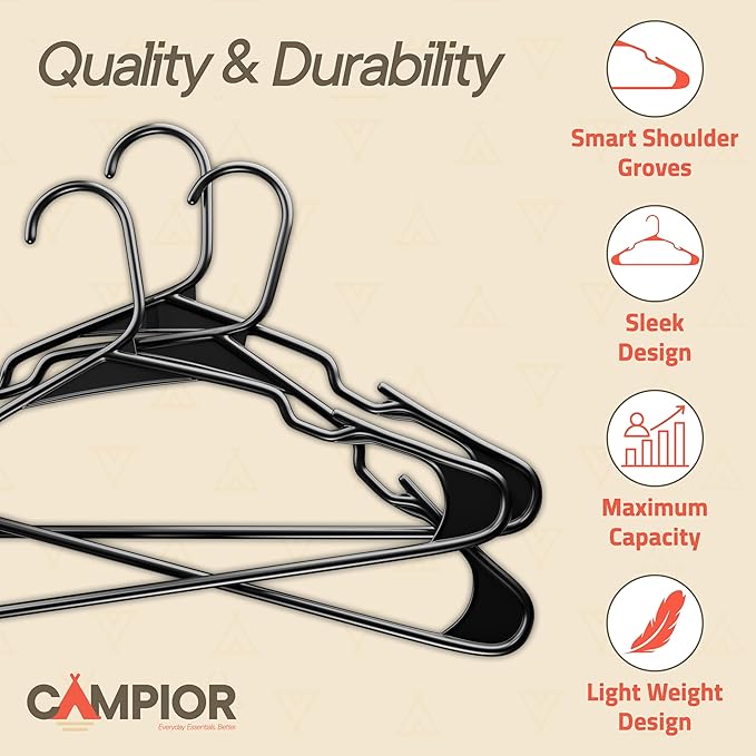 Black Plastic Hangers 150 Pack– Heavy-Duty Plastic Hangers Slim and Space-Saving, Durable and Lightweight PP with Non-Slip Shoulder Notches for Slip Dresses, Suits, Jackets & Camisoles