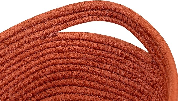 CubesLand Small Baskets, Storage Baskets for Organizing Shelves, 3 Packs Rectangular Woven Storage Baskets Natural Cotton Rope Storage Bins Closet Baby Nursery Baskets Empty Gifts Baskets Brick Red