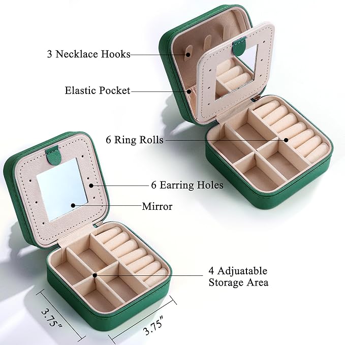 Parima Gifts for Grandkids Her - Trendy Travel Jewelry Case - Green Travel Jewelry Box | Birthday Gifts for Women Mom Gifts for Women - Letter A, Green