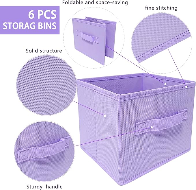 EBIGIC Purple Storage Bins [3 Pack] 9.0"x7.5"x7.5",Mini Storage Box Fabirc Foldable Closet Toy Organizer Collapsible Cloth