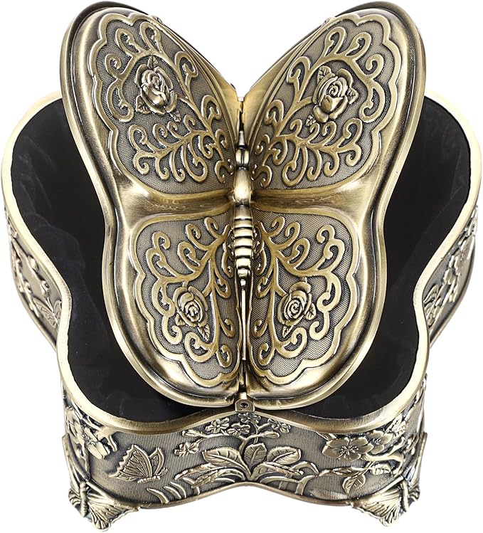 Hipiwe Vintage Metal Jewelry Trinket Box - Butterfly Shape Jewelry Organizer Treasure Chest Ring Holder Earrings Necklace Storage Box Keepsake Box,Brozne,Medium