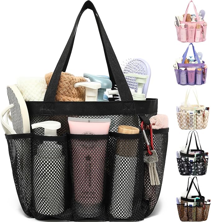 Fammart Mesh Shower Caddy Portable for College Dorm Room Essentials, 8-Pocket Large Shower Basket Tote Bag with 2 Handles for Toiletry, Bathroom, Beach, Camp, Gym