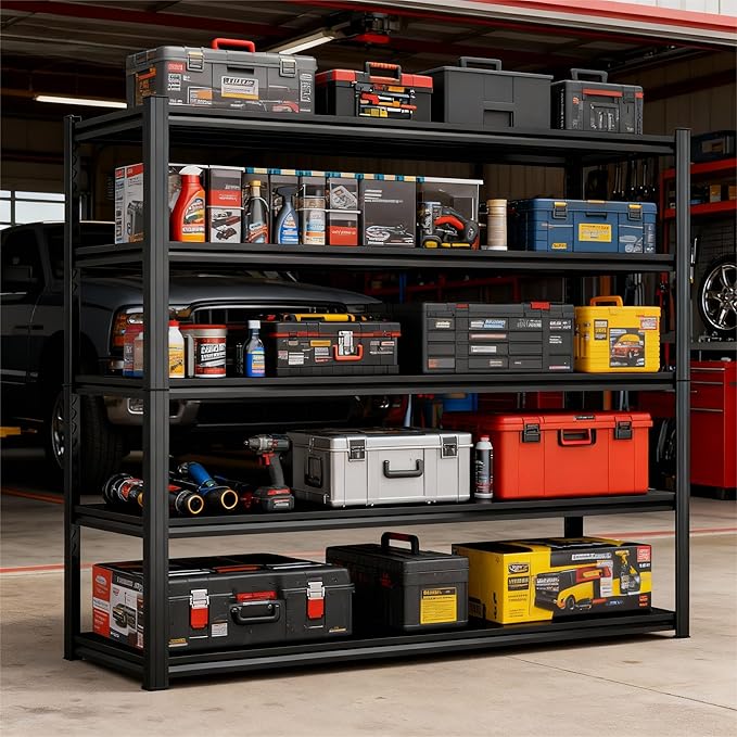 5-Tier Garage Shelving, 74''H*48''W*24''D Metal Storage Shelf ，2-in-1 Adjustable 3020 lbs Heavy Duty Unit Shelves, Upgraded Reinforced Double-Layer Columns for Basement Kitchen Pantry Rack