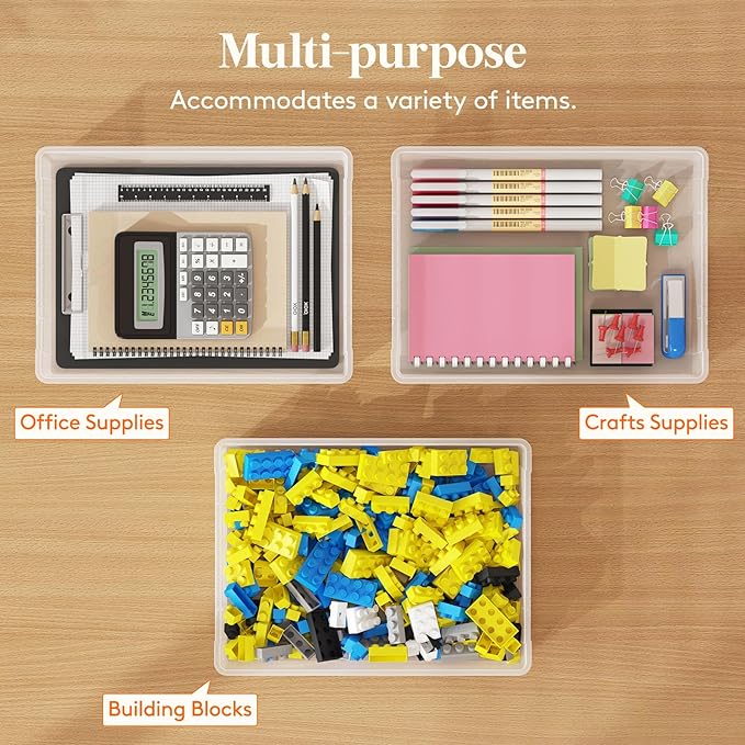 Lifewit 4 Pack Paper Organizer Storage, 32 x 23 cm/12x9 Multi-Purpose Plastic File Box with Latching Lids, Containers for A4, 8.5" x 11" Letter, Scrapbook, Document, Magazine, Art Supplies, Clear