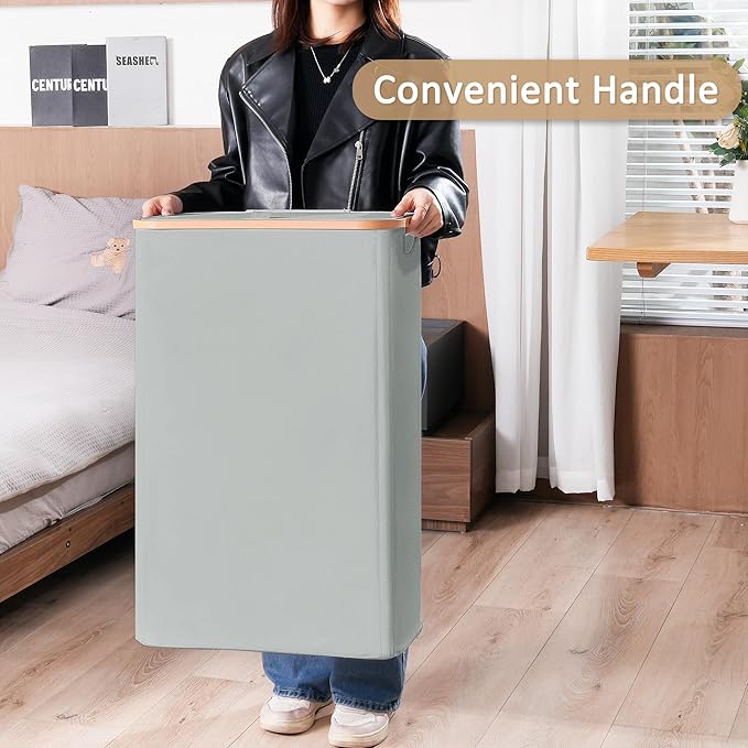 Vincona Slim Laundry Basket with Lid, Narrow Dirty Clothes Hampers for Laundry with Handle, Skinny Laundry Bin for Laundry Room, Dorm, Bedroom and Bathroom, 19.8 Gallon (75L) Silver Grey