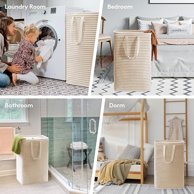 Lifewit 2PcsCesto Ropa Sucia de 80L, Cestos para la Ropa Sucia Grande Plegable e Impermeable con Asas Extensibles, Se Mantiene en Pie y es Fácil de Transportar, para Ropa, Toallas y Juguetes, Beige