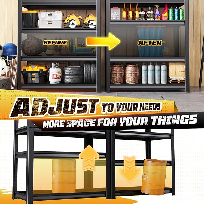 Garage Storage Shelves 5-Tier,Garage Storage System Shelves Adjustable,Storage Shelving for Basement,Pantry,Kitchen,Warehouse (2, 72" H x 35.55" W x 16" D)