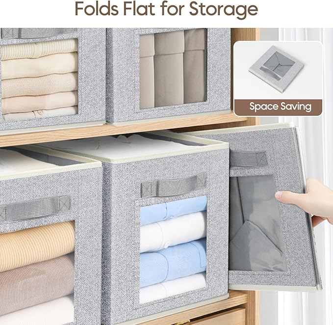 Homsorout Foldable Storage Cubes - Square Organizer with Window, Decorative Baskets for Organizing, Fabric shelf Basket for Clothes, 11 Inch Closet Storage Cubes, Set of 12, Light Grey