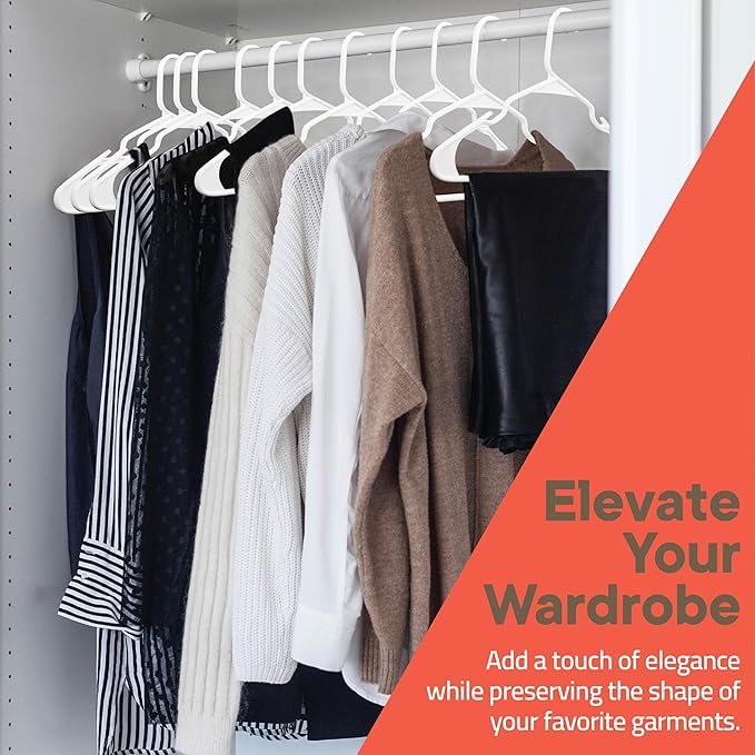 White Plastic Hangers 200 Pack– Heavy-Duty Plastic Hangers Slim and Space-Saving, Durable and Lightweight PP with Non-Slip Shoulder Notches for Slip Dresses, Suits, Jackets & Camisoles