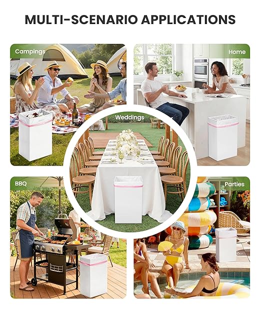 Magicheap Disposable Trash Cans for Party 4 Pack, 13 Gallon Thick Cardboard Garbage Cans with Clip & Handle, Reusable Portable Trash Bin for Parties Events Camping (13.5"L x 10.0"W x 21.7"H), White