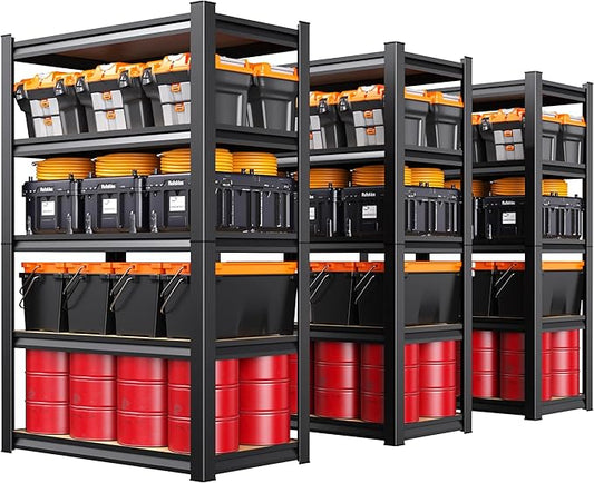 Set of 3 Garage Shelving Heavy Duty Storage Shelves, Adjustable Metal Shelving Unit, Utility Garage Organizer Shelf for Basement, Pantry, Kitchen, Warehouse,13.8" D x 31.5" W x 71.2" H, Black