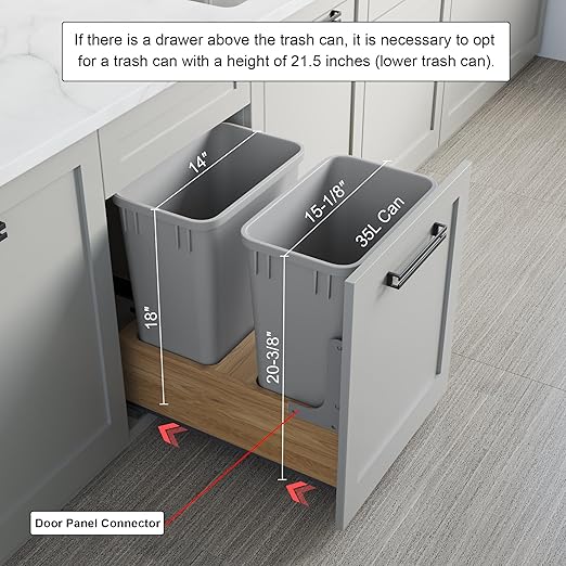 Dowell Double 35Qt Undermount Trash Pull-Out Waste Container with Full Extension Soft-Close Slides, Bottom Mounted, Face Frame/Frameless Min. Cabinet Opening: 15-1/2 Inch Wide-4008 0218 35