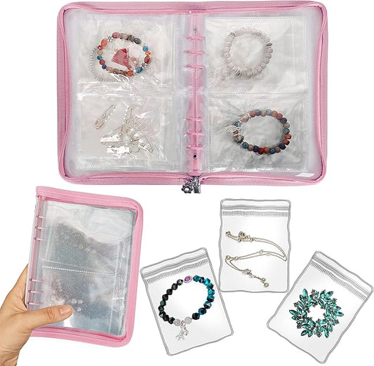 Bracelet Holder Travel Jewelry Organizer Case Transparent Jewelry Storage Book for Earring Necklace Ring with Small Clear Zippered Pouch