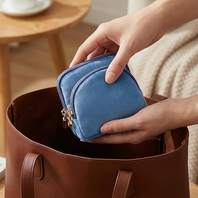 Small Travel Jewelry Case Set 2-in-1 Detachable Velvet Pouches, Portable Jewelry Organizer Bag for Rings Earrings Bracelets, Gift Box for Women (Aqua Blue)