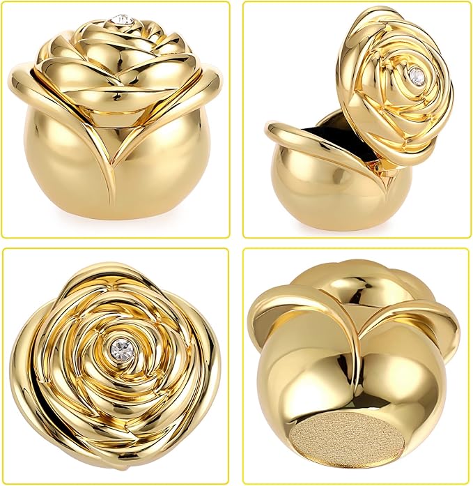 Hipiwe Rose Shape Vintage Jewelry Box - Gold Metal Trinket Organizer Small Jewelry Storage Holder Treasure Box Case Keepsake Box for Rings Earrings Necklace Gift for Women, Large