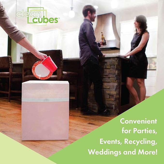 Clean Cubes 13 Gallon Disposable Pop-Up Trash Cans (3-Pack) with Fitted Bags – Foldable Garbage & Recycling Bins for Parties, Events & Kitchen (Pink, 17" H x 13.5" W x 10" D)