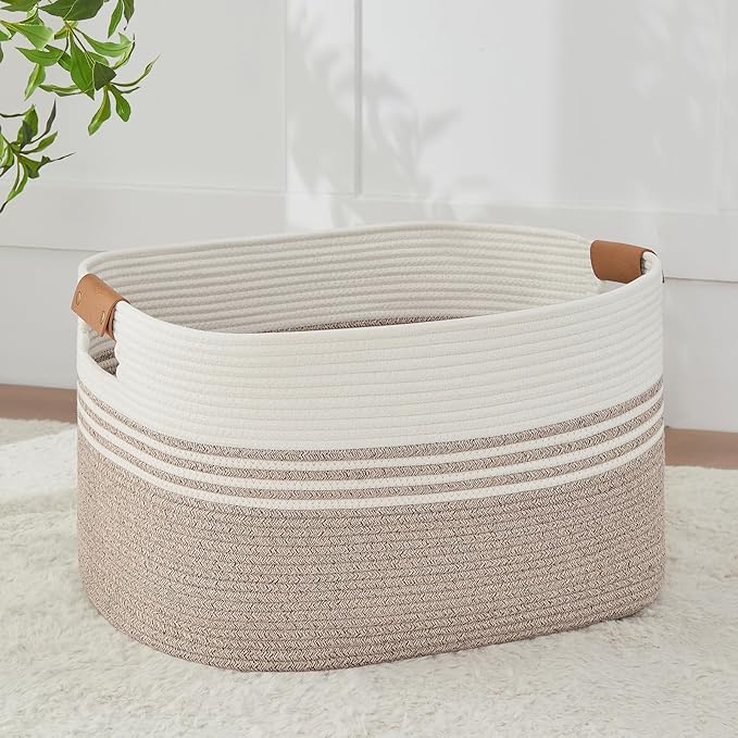 Large Woven Laundry Basket Hamper, 72L Cotton Rope Storage Bin for Blankets, Toys, Clothes, Decorative Nursery Hamper for Living Room, Baby Nursery, Bathroom, Bedroom, Kids Storage, Light Brown
