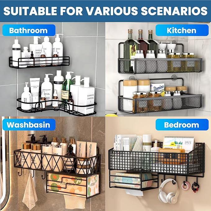 6 Pack Shower Caddy Adhesive Replacement, Shower Shelf Strong Adhesive Hooks, No Drilling, Transparent WaterProof Strips for Bathroom Shelves and Soap Holder