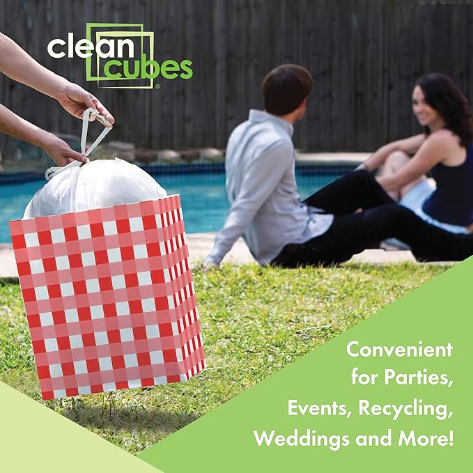 Clean Cubes 13 Gallon Disposable Pop-Up Trash Cans (3-Pack) with Fitted Bags – Foldable Garbage & Recycling Bins for Parties, Events & Kitchen (Picnic, 17" H x 13.5" W x 10" D)
