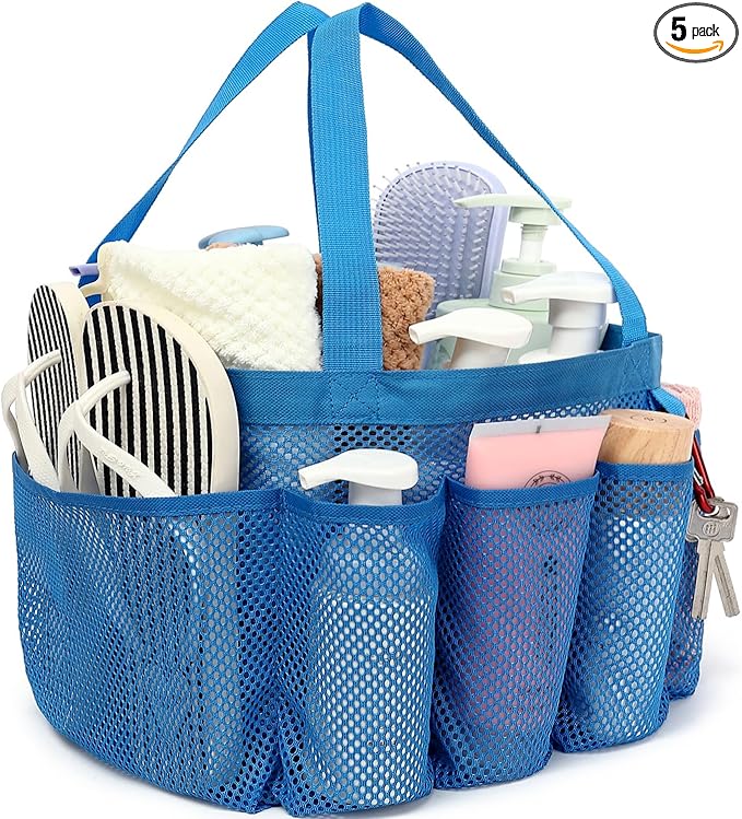 GYEUKHAM Large Mesh Shower Caddy Portable with 8-Pocket for College Dorm Room Essentials,Quick-Dry Handing Shower Basket Tote Bag for Toiletry, Bathroom,Beach,Camp,Gym,Blue