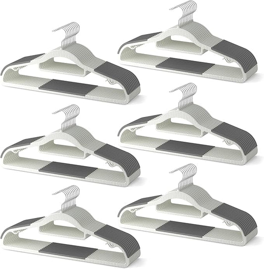 60 Pack Heavy Duty Plastic Hangers, Non Slip Clothes Hangers with Rubber Pads and 360° Hook - Thin Space Saving Hanger, Closet Organizer for Shirt, Pants, Suit, Skirt,Coat - Gray