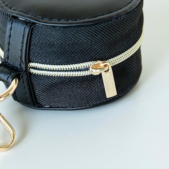 COLLECTIVE HOME - Monogrammed Letter Jewelry Case, Portable Travel Ring Holder Box with Keychain, Personalized Initial Organizer for Earrings Necklaces, Gift for Her (Black-d)
