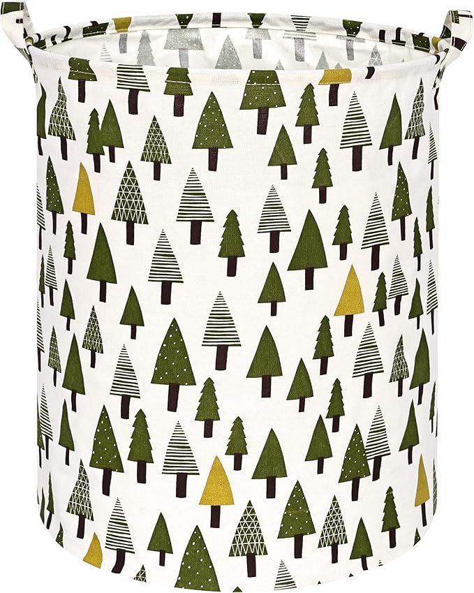 Collapsible Kids Laundry Basket Clothes Hamper, Foldable Storage Organizer Bin, Toy Clothes Storage with Handles for Boys Girls Bedroom, Room Decor Christmas Tree