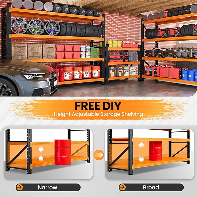 Storage Shelves Heavy Duty, 7000LBS Metal Garage Shelving 24” Deep Storage Rack Shelf, Steel Tall Industrial Shelving, 4 Tier Adjustable Standing Shelf for Warehouse/Shop 79" W x 24" D x 79" H